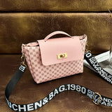 Women's Rhombus Printed Shoulder Bag with Wide Strap