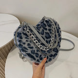 Autumn Korean Plush Love Shape Box Bag Leopard Shoulder Messenger Bag
