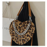 Autumn Korean Plush Love Shape Box Bag Leopard Shoulder Messenger Bag