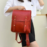 College Retro Girls Backpack PU Travel Backpack Anti-Theft Backpack