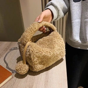 Women's Small Fresh Lamb Velvet Bag with Chain Shoulder Messenger Bag