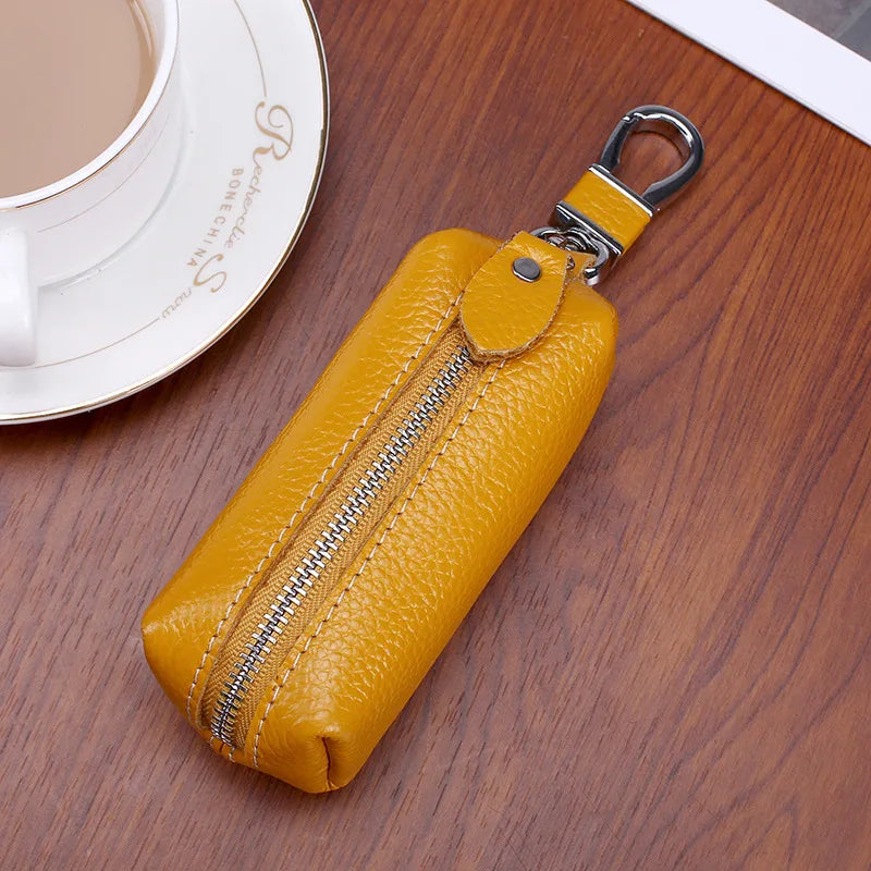 Men's Cowhide Car Key Bag Large Capacity Waist Hanging Key Wallet