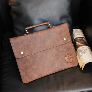 Vintage Leather Handbag Casual Men's bag Solid Portable File Tote
