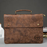 Vintage Leather Handbag Casual Men's bag Solid Portable File Tote