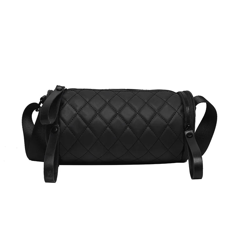 Lingge Single Shoulder Cylinder Women's Bag Wide Shoulder Belt Messenger Bag