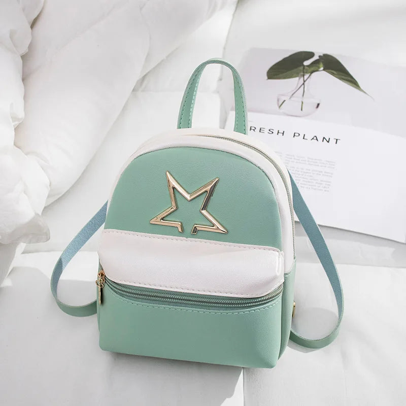 PU Female College Backpack with Star Decoration Patchwork Bag