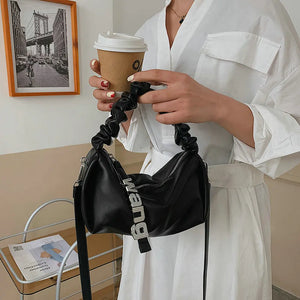 Pleated Rhinestone Shoulder Bag Crystal Chain Sling Handbag