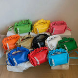 Pleated Rhinestone Shoulder Bag Crystal Chain Sling Handbag