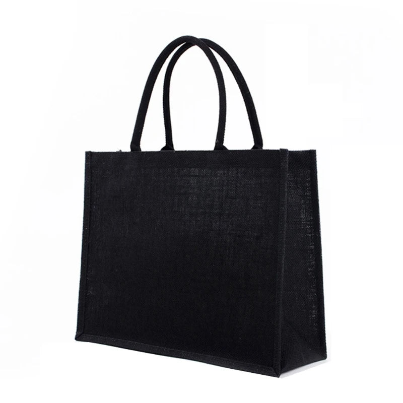 Women Jute Tote Bags Burlap Soft Handle Shopping Organizer Storage Handbag