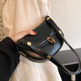 Brown Metal Buckle Shoulder Bag with Adjustable Strap
