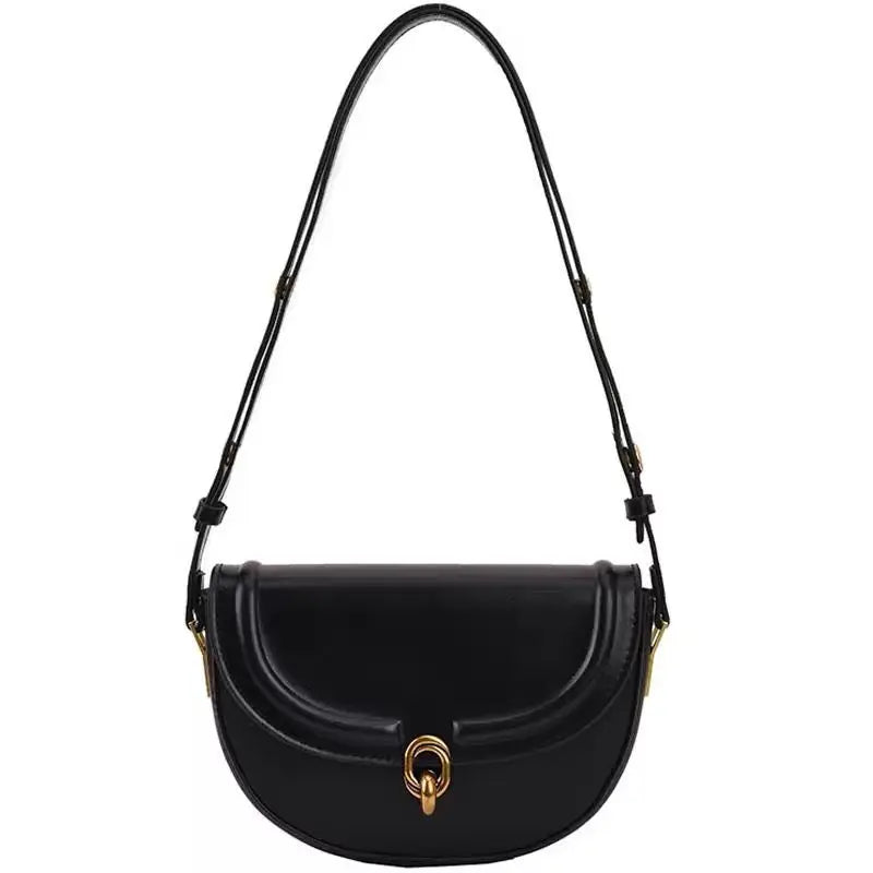 Brown Metal Buckle Shoulder Bag with Adjustable Strap