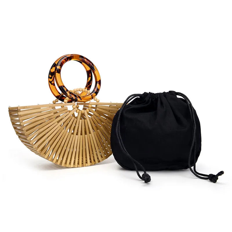 Bamboo Woven Bag Acrylic Handbag European American Retro Beach Bag