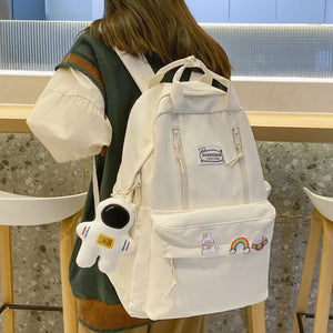 Casual Nylon Student Schoolbag Double Zipper Charm Keychain