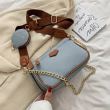 Chain Shoulder Bag with Wide Strap Wallet Set