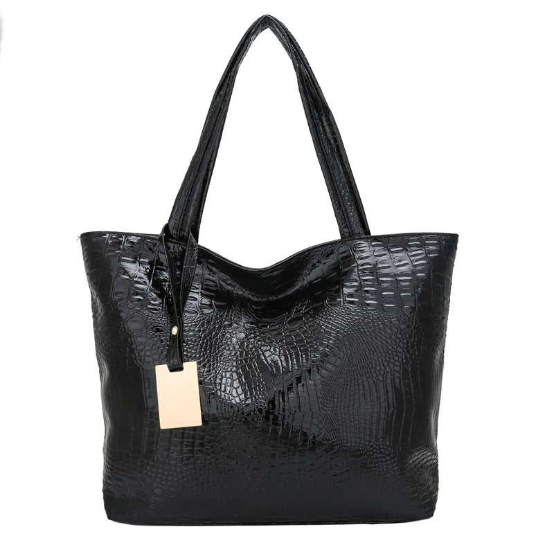 Women's Crocodile Pattern Shoulder Bag - Large Capacity Shopping Bag