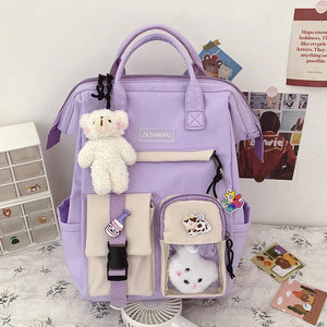 Purple Preppy Women's Backpack Waterproof Sweet School Girl Teen Travel Bag