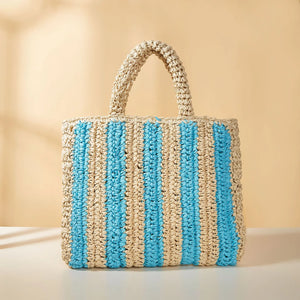 Vertical Stripe Handbag Straw Woven Bag Beach Shoulder Bag
