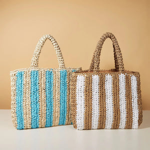 Vertical Stripe Handbag Straw Woven Bag Beach Shoulder Bag