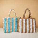 Vertical Stripe Handbag Straw Woven Bag Beach Shoulder Bag