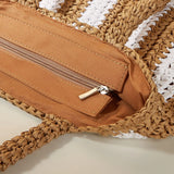 Vertical Stripe Handbag Straw Woven Bag Beach Shoulder Bag