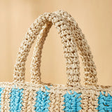 Vertical Stripe Handbag Straw Woven Bag Beach Shoulder Bag
