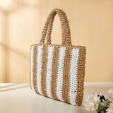 Vertical Stripe Handbag Straw Woven Bag Beach Shoulder Bag