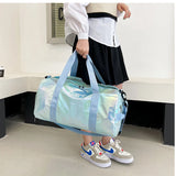 Women's Laser Yoga Bag Causal Travel Handbag Shoulder Crossbody Luggage