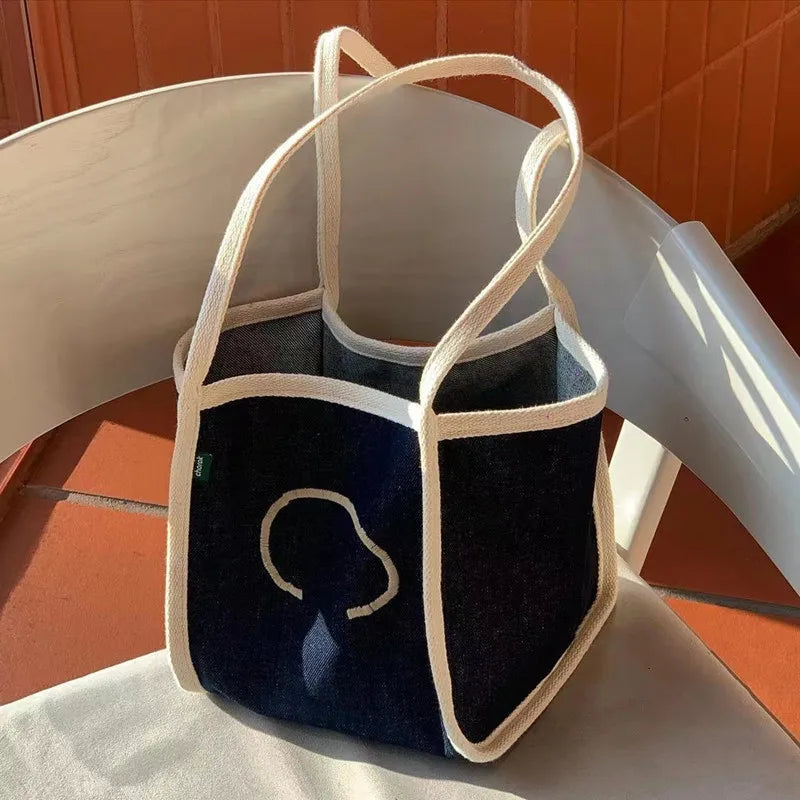 Denim Canvas Bucket Bag Women's Shoulder Handbag