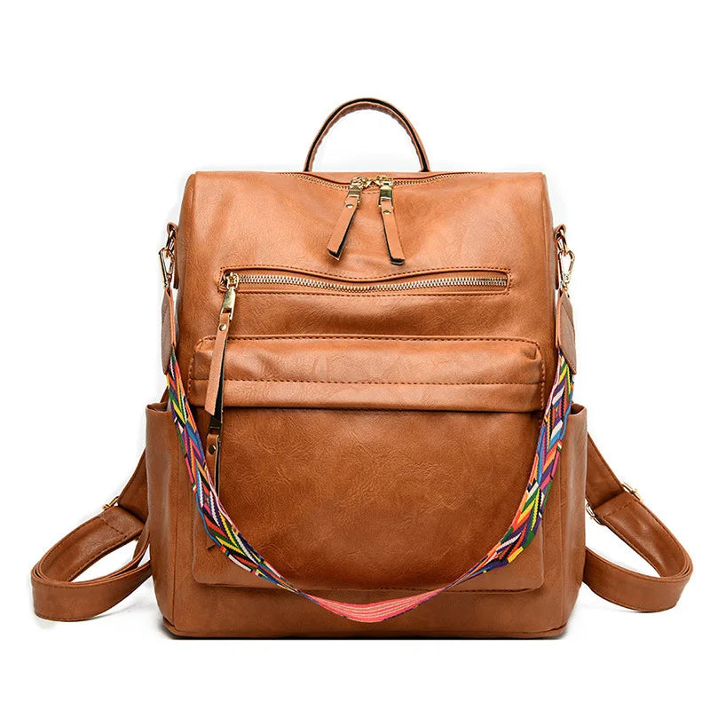 Classic Leather Backpack for Women School Student Travel Bag