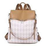 Women's Rhombus Stitching Pattern Backpack - Multi-functional PU Backpack