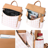 Women's Rhombus Stitching Pattern Backpack - Multi-functional PU Backpack