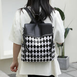 Women's Rhombus Stitching Pattern Backpack - Multi-functional PU Backpack
