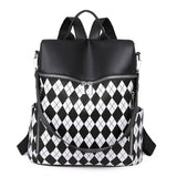 Women's Rhombus Stitching Pattern Backpack - Multi-functional PU Backpack