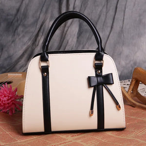 Women's PU Leather Bow Handbag Solid Color One Shoulder Bag