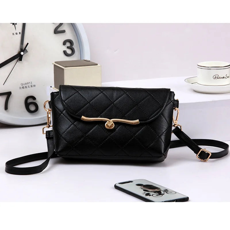 Women's PU Leather Embroidered Shoulder Bag Diamond Lock