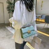 Women's PU Leather Rhombus Lock Chain Shoulder Messenger Bag
