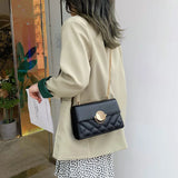 Women's PU Leather Rhombus Lock Chain Shoulder Messenger Bag