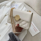 Women's PU Leather Rhombus Lock Chain Shoulder Messenger Bag