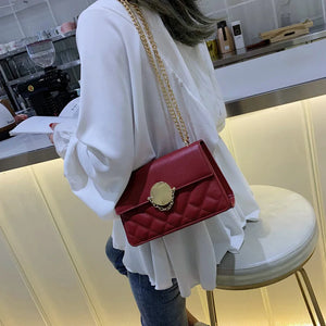 Women's PU Leather Rhombus Lock Chain Shoulder Messenger Bag