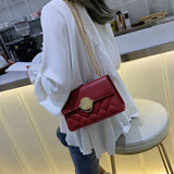 Women's PU Leather Rhombus Lock Chain Shoulder Messenger Bag