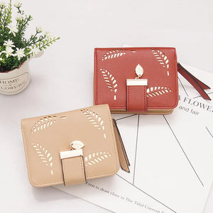 Women's Short Wallet Zipper Wallet Hollowed Out Leaf Small Wallet