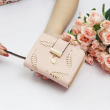 Women's Short Wallet Zipper Wallet Hollowed Out Leaf Small Wallet