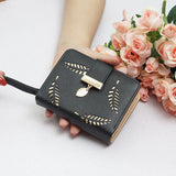 Women's Short Wallet Zipper Wallet Hollowed Out Leaf Small Wallet