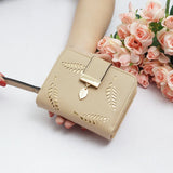 Women's Short Wallet Zipper Wallet Hollowed Out Leaf Small Wallet