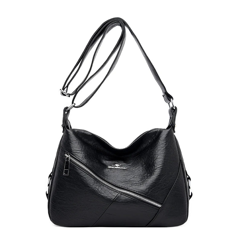 Women's Small Soft PU Mummy Bag Multi-Zip Shoulder Bag