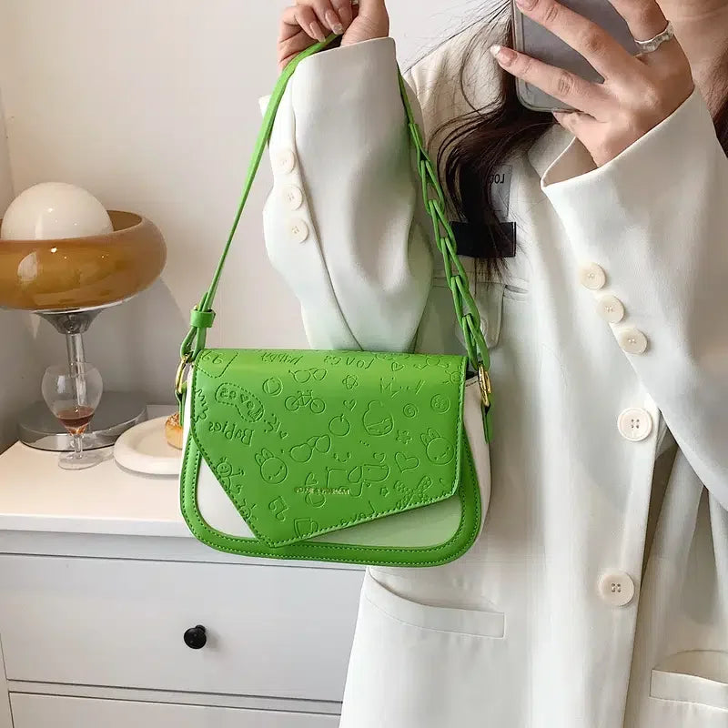Cartoon Embossed Flap Shoulder Bag Retro Crossbody Bag