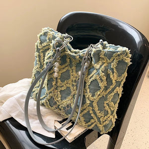 Canvas Tote Bag Commuter Shoulder Bag Large Capacity Denim Women's Bag