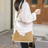 Women's Leather Rhombus Print Large Capacity Travel Backpack