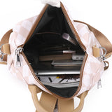 Women's Leather Rhombus Print Large Capacity Travel Backpack