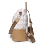 Women's Leather Rhombus Print Large Capacity Travel Backpack